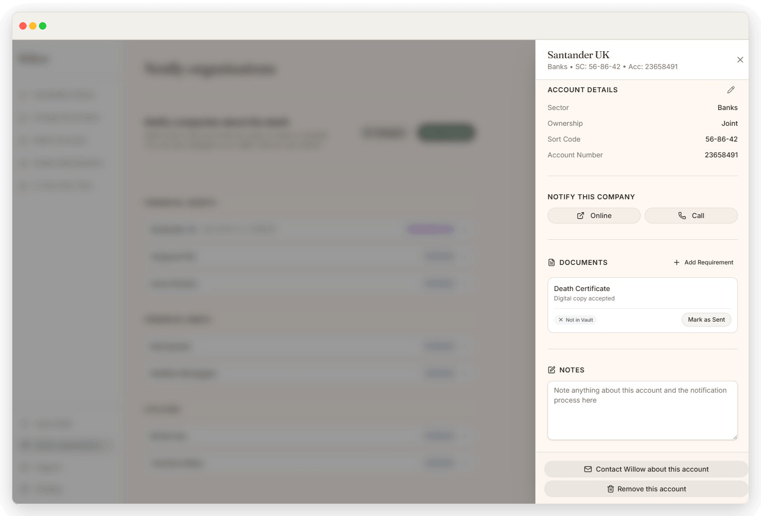 Delegate authority to Willow to contact companies on your behalf